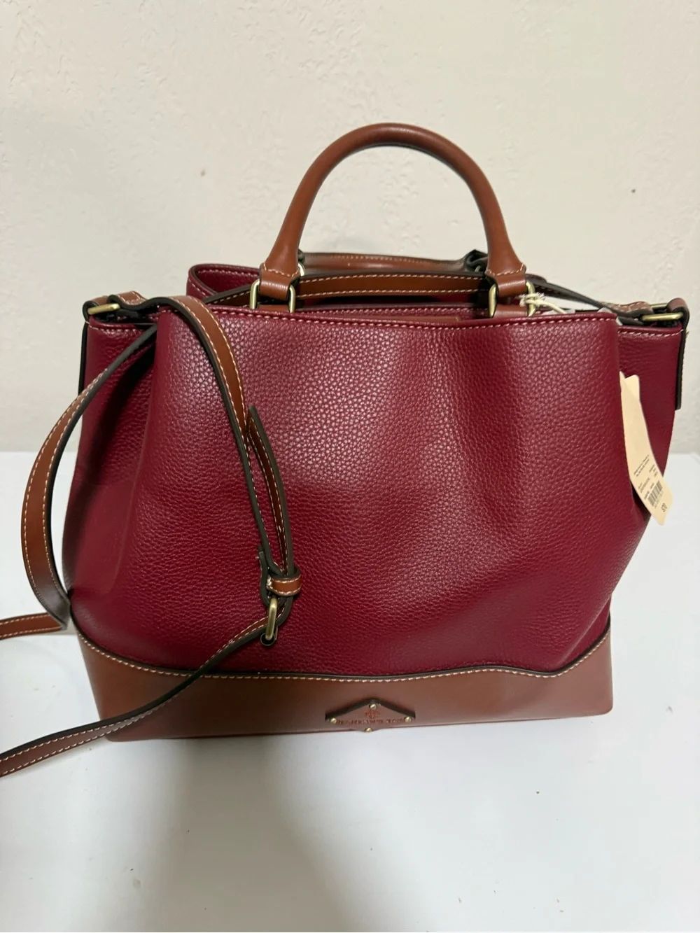 St. John's Bay Burgundy and Brown Pebbled Leather Satchel